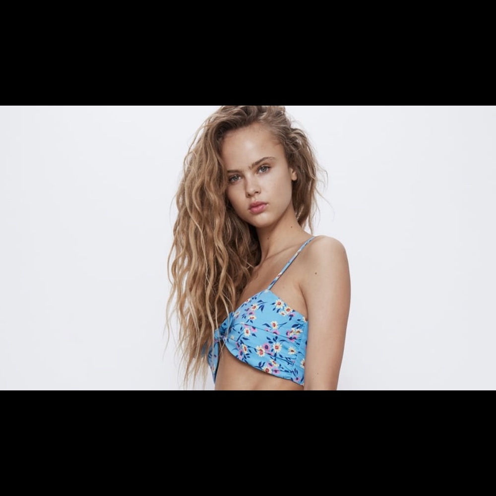 Zara print crop top sky blue NWT large - Picture 5 of 7